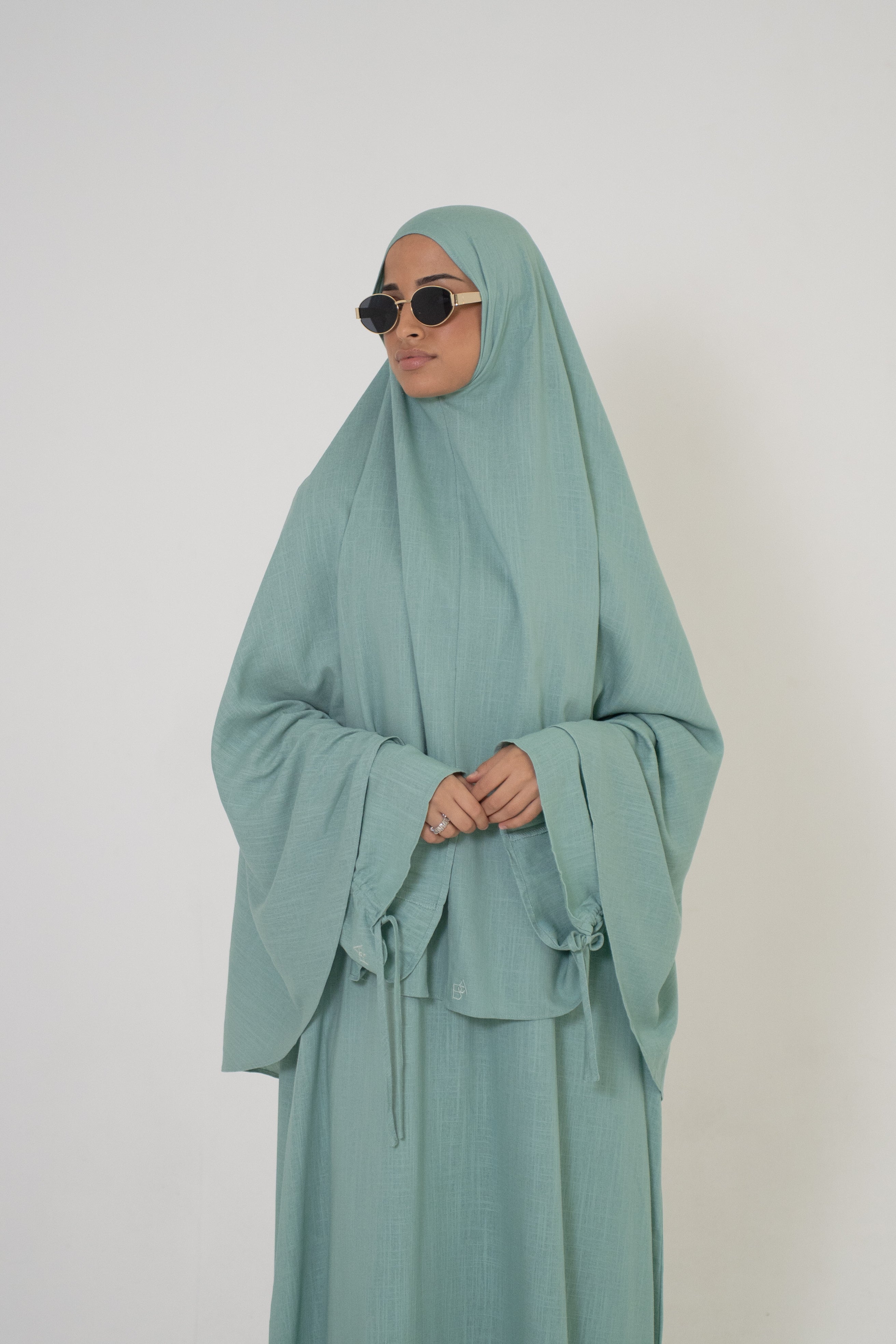 Linen Lace Abaya & Khimar Set