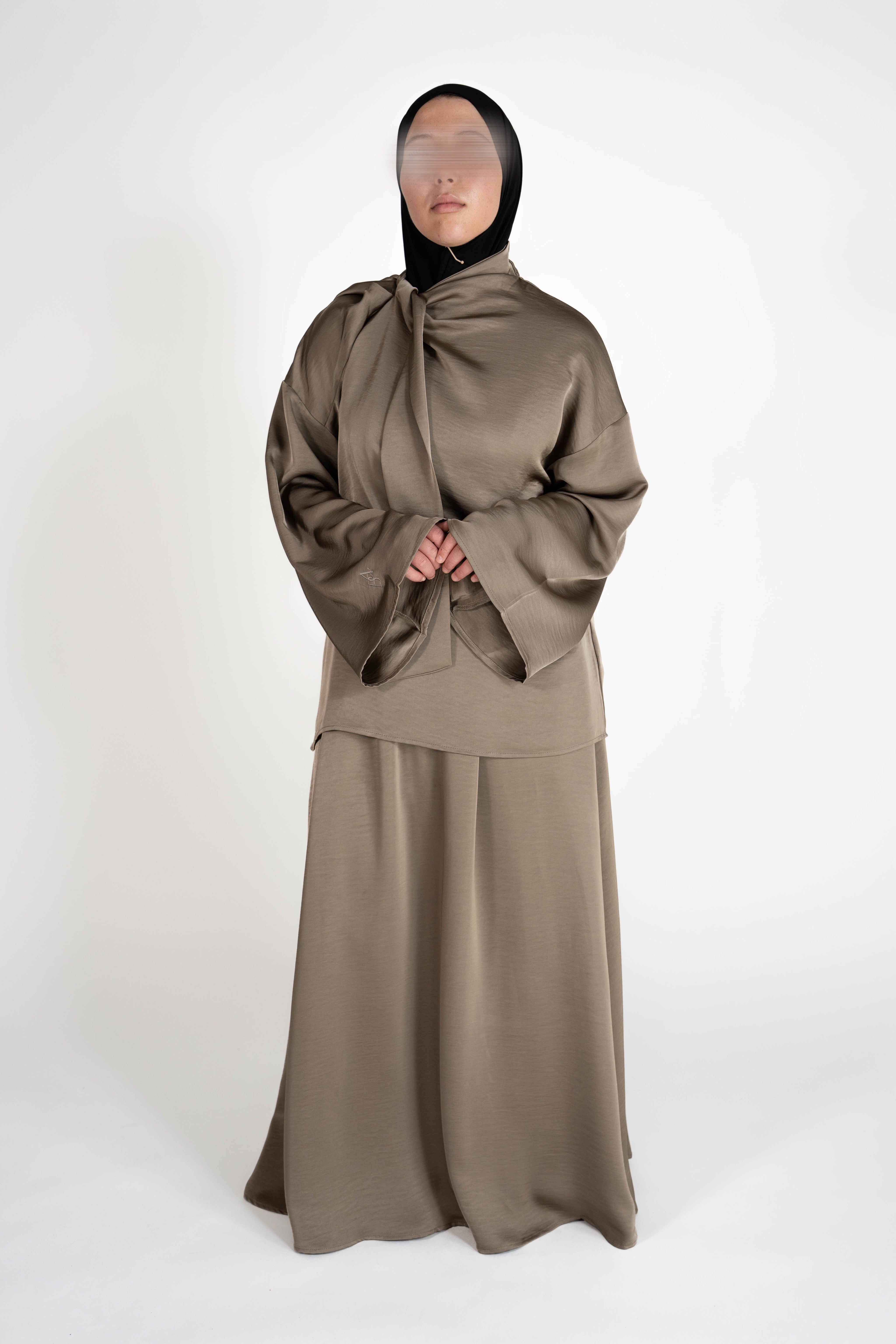 Shawl Drape Blouse & Skirt Set