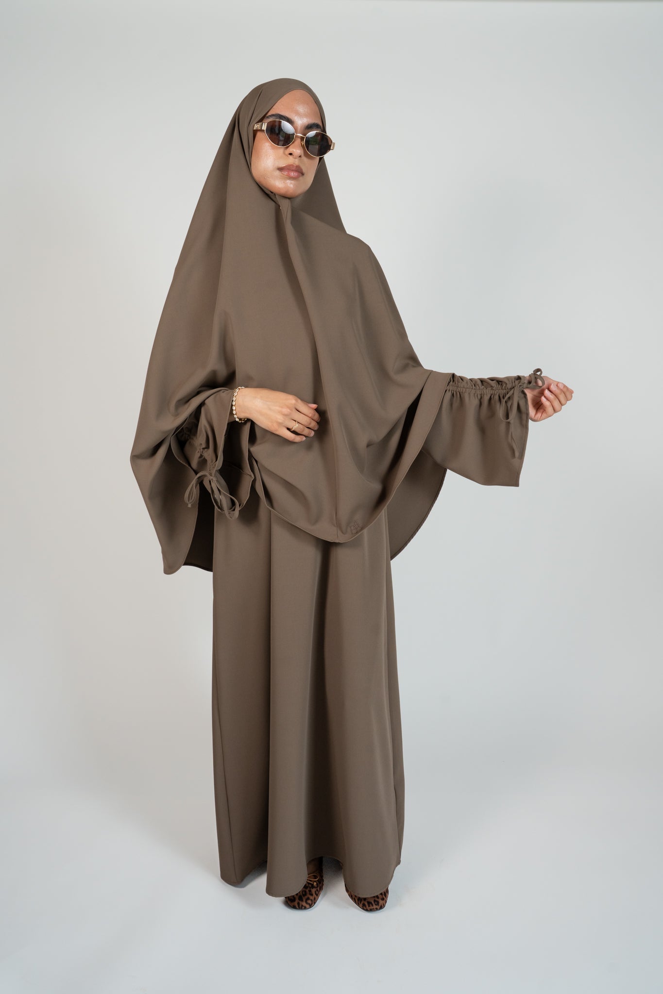 Soft Lace Abaya & Khimar Set Summer Edition - Muted Brown