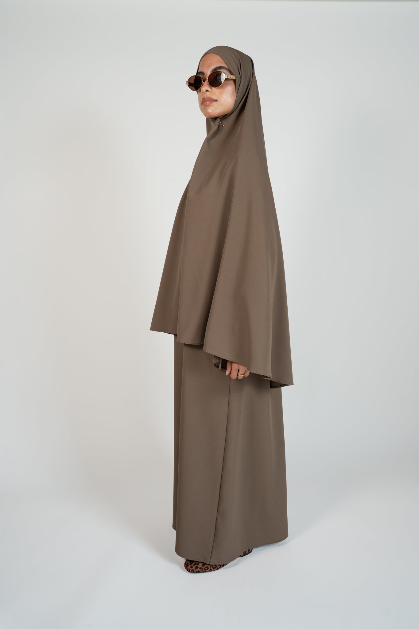 Soft Lace Abaya & Khimar Set Summer Edition - Muted Brown