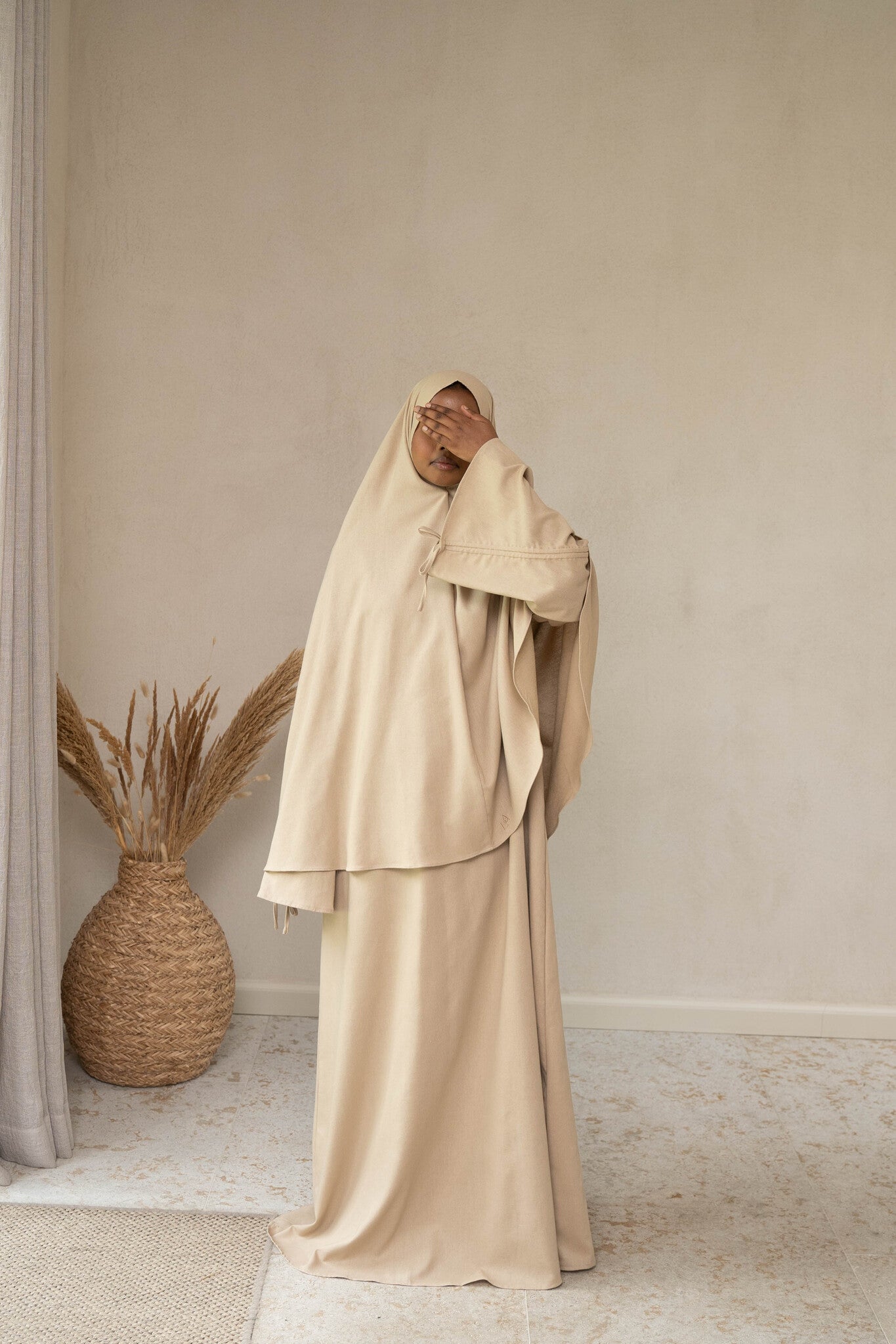 Linen Lace Abaya & Khimar Set